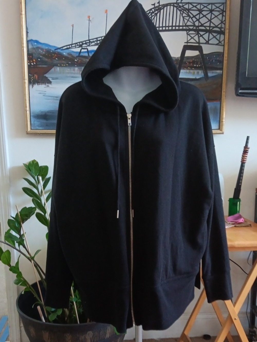 Terra & Sky Black Hooded Zip Jacket With Pockets 14W